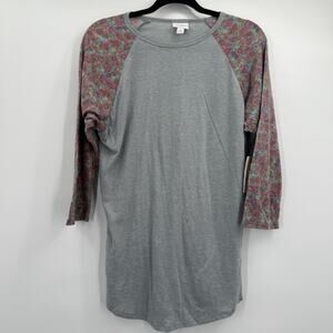 Lularoe Randy Top Shirt Womens‎ Medium Gray Floral Paisley Basic Everyday Crew